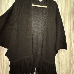 Mud Pie Black Fringe Poncho Sweater
